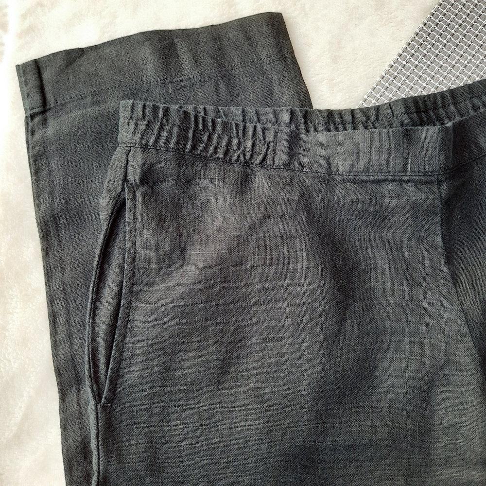 J. Jill Linen Relaxed Straight Leg Pants Lagenlook Boho Black X-Small